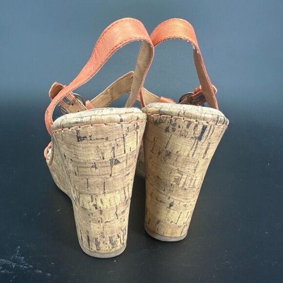 Born Concept Floral Orange Leather Slingback Wedge Heel Sandals - Size 8 - Picture 5 of 10